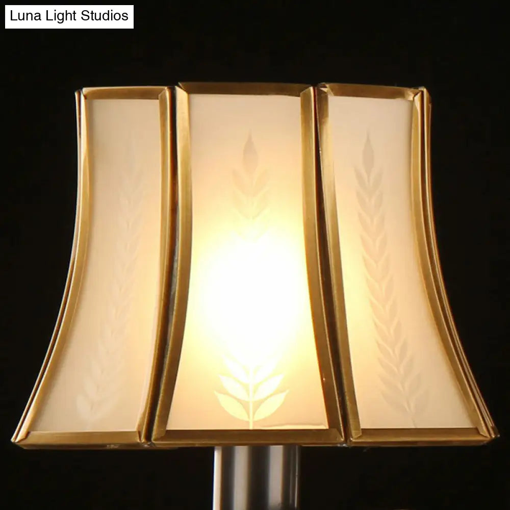 Antique Frost Glass Gold & Black Wall Lamp - Single-Bulb Flared Lighting For Aisle