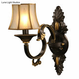 Antique Frost Glass Gold & Black Wall Lamp - Single-Bulb Flared Lighting For Aisle