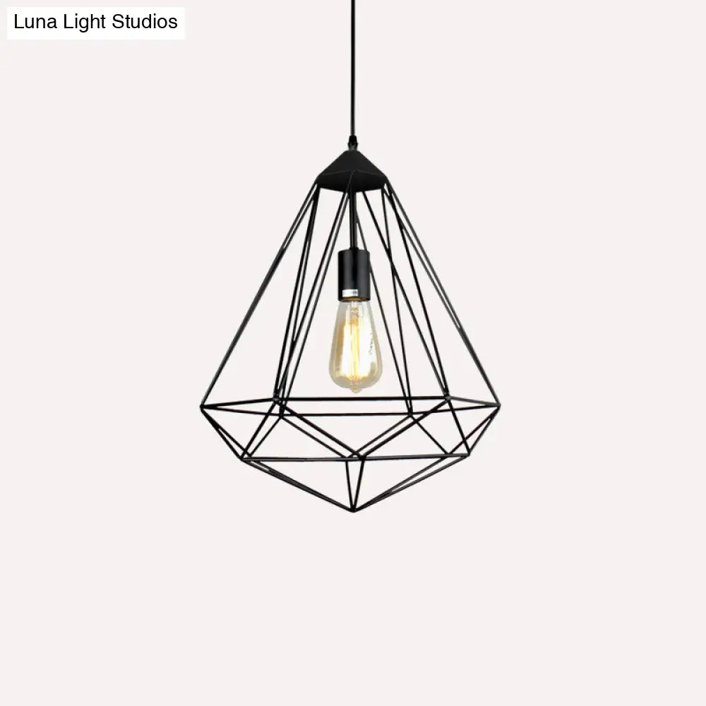 Antique Gemstone Iron Pendant Light - Elegant 1-Light Fixture For Dining Room Black / B