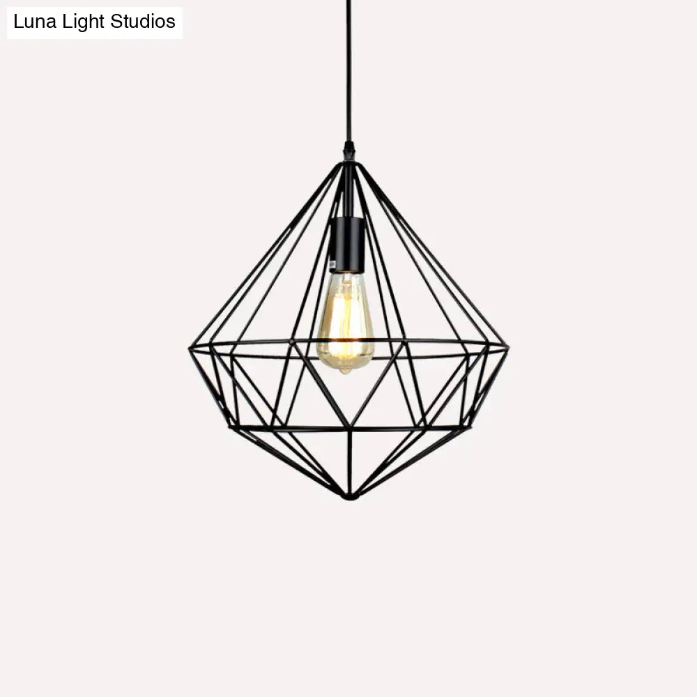 Antique Gemstone Iron Pendant Light - Elegant 1-Light Fixture For Dining Room Black / C