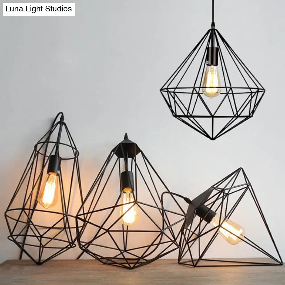 Antique Gemstone Iron Pendant Light - Elegant 1-Light Fixture For Dining Room