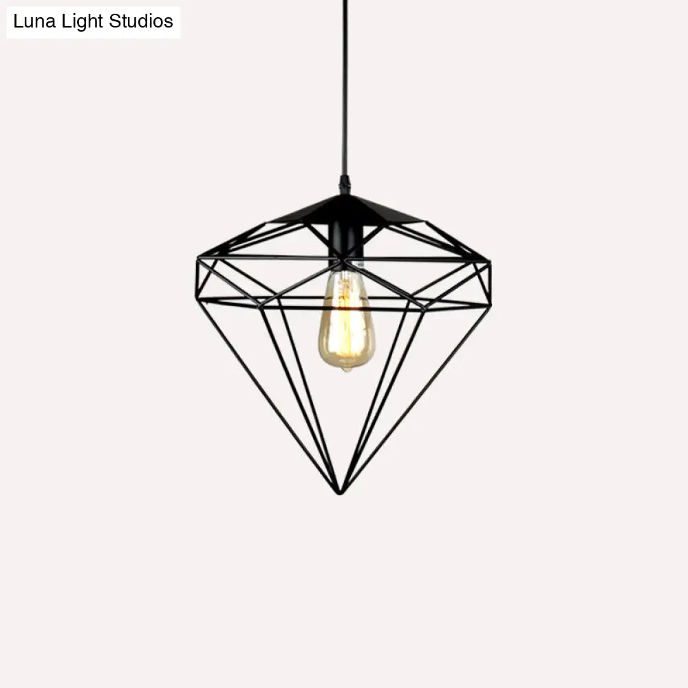 Antique Gemstone Iron Pendant Light - Elegant 1-Light Fixture For Dining Room Black / A