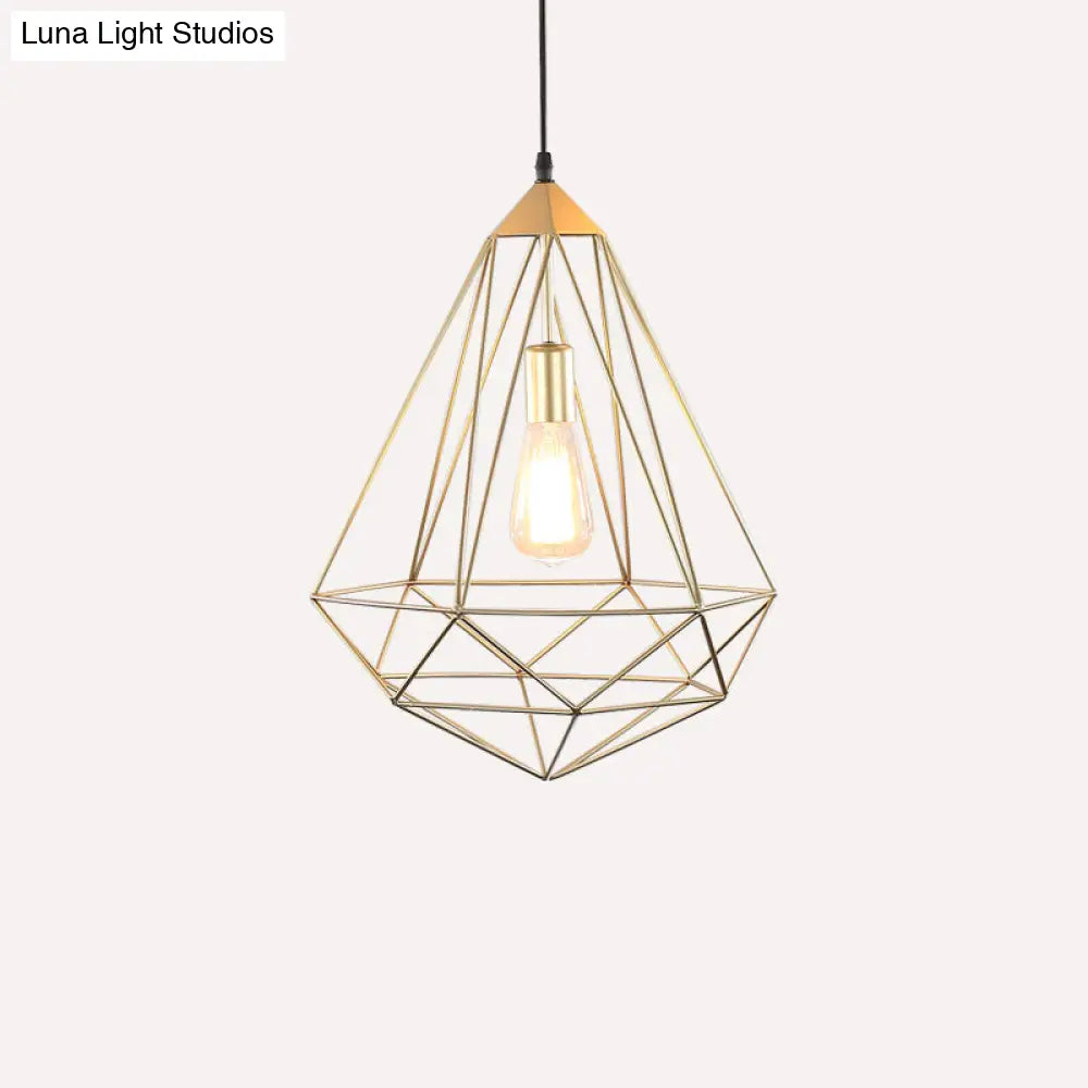 Antique Gemstone Iron Pendant Light - Elegant 1-Light Fixture For Dining Room Gold / B