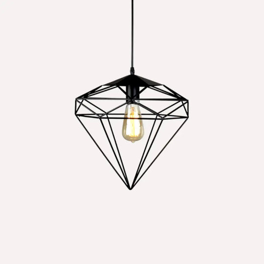 Antique Gemstone Iron Pendant Light – 1-Light Dining Room Hanging Fixture Black / A