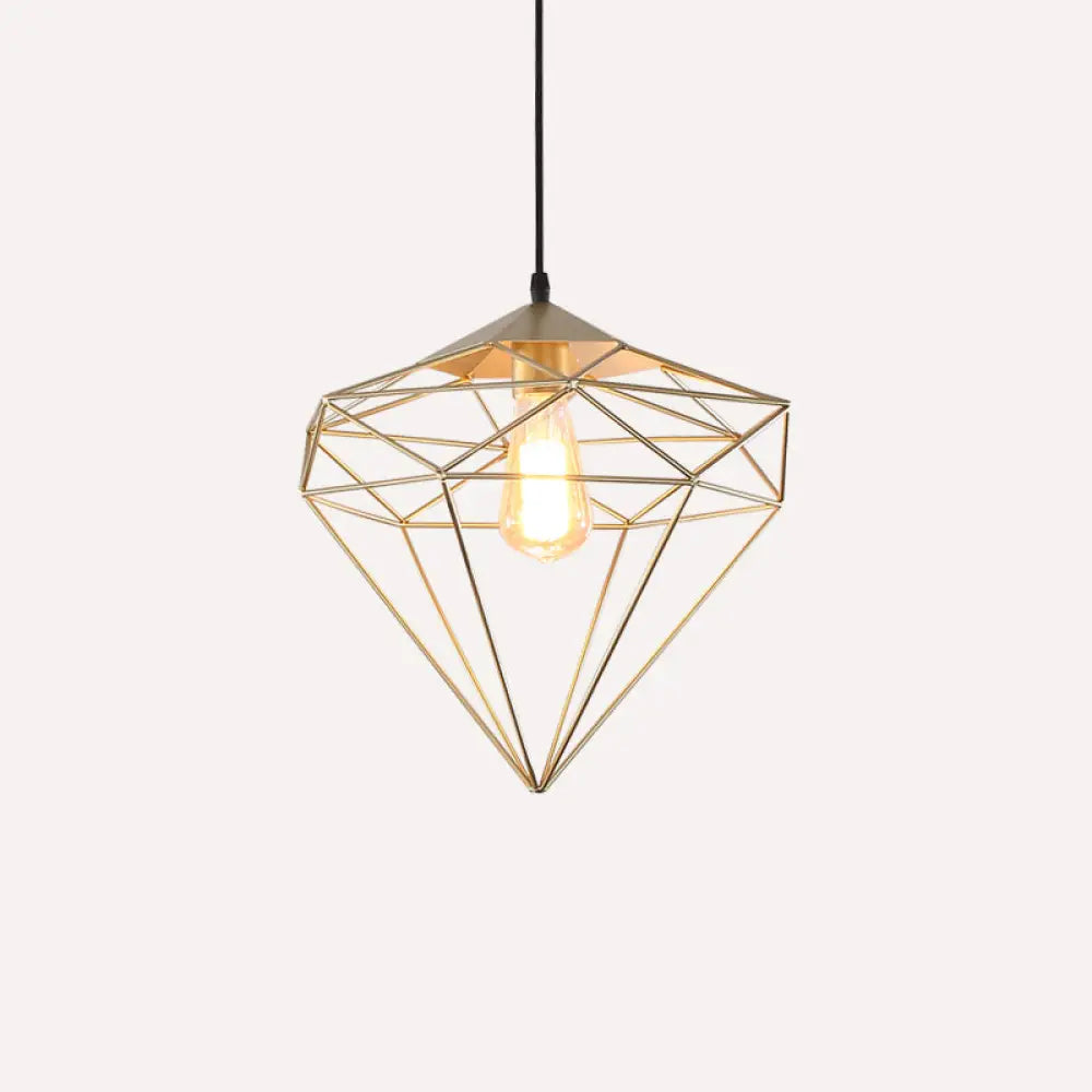 Antique Gemstone Iron Pendant Light – 1-Light Dining Room Hanging Fixture Gold / A