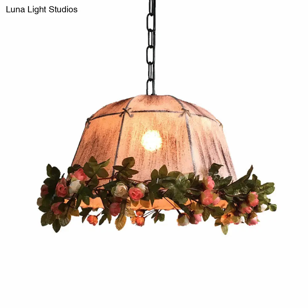 Antique Geometric Hanging Ceiling Light- Distressed White Fabric-1 Light Pendant- For Restaurant