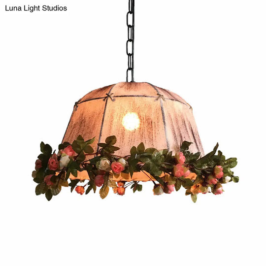 Antique Geometric Hanging Ceiling Light- Distressed White Fabric-1 Light Pendant- For Restaurant