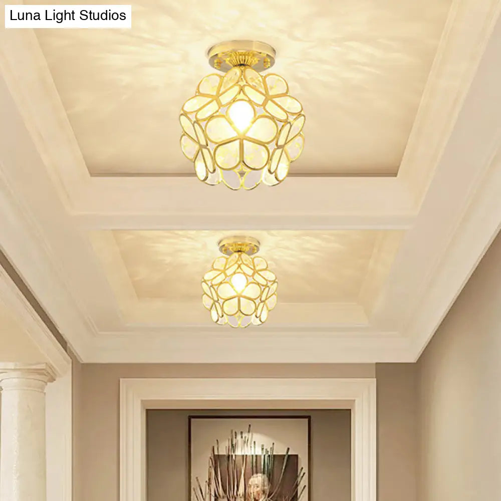 Antique Gold Colonial Style Petal Polyhedron Ceiling Light Flush - Mount Lamp