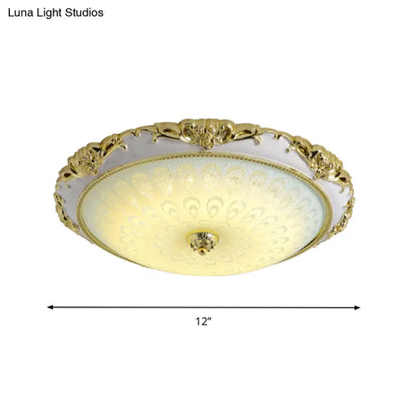 Antique Gold Flushmount Led Ceiling Lamp For Bedroom - Opal Glass With 3 Size Options