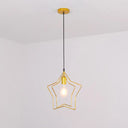 Antique Gold Star Cage Pendant Light For Dining Room - 1-Light Hanging Fixture / 2 Tiers