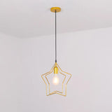 Antique Gold Star Cage Pendant Light For Dining Room - 1-Light Hanging Fixture / 2 Tiers