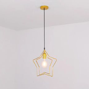 Antique Gold Star Cage Pendant Light For Dining Room - 1-Light Hanging Fixture / 2 Tiers