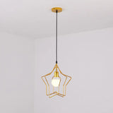 Antique Gold Star Cage Pendant Light For Dining Room - 1-Light Hanging Fixture / 3 Tiers
