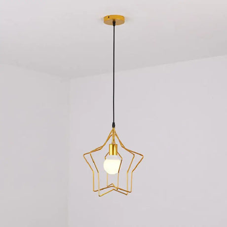 Antique Gold Star Cage Pendant Light For Dining Room - 1-Light Hanging Fixture / 3 Tiers