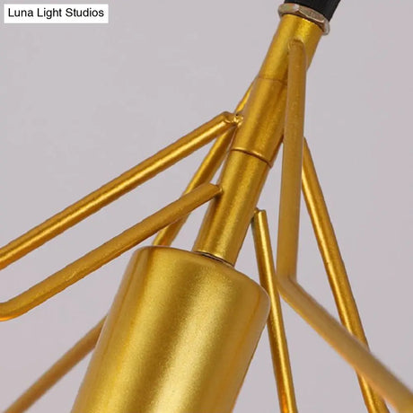 Antique Gold Star Cage Pendant Light For Dining Room - 1-Light Hanging Fixture