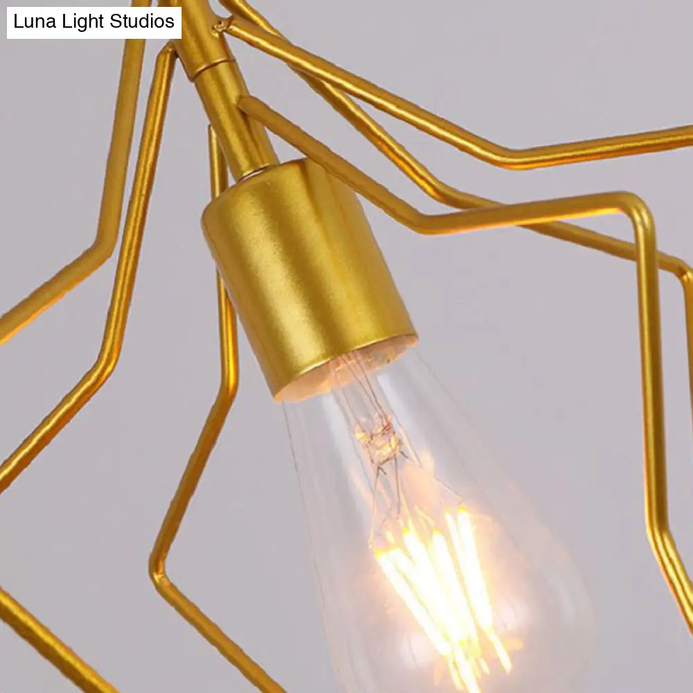 Antique Gold Star Cage Pendant Light For Dining Room - 1-Light Hanging Fixture