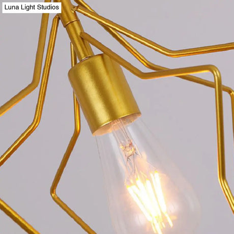 Antique Gold Star Cage Pendant Light For Dining Room - 1-Light Hanging Fixture