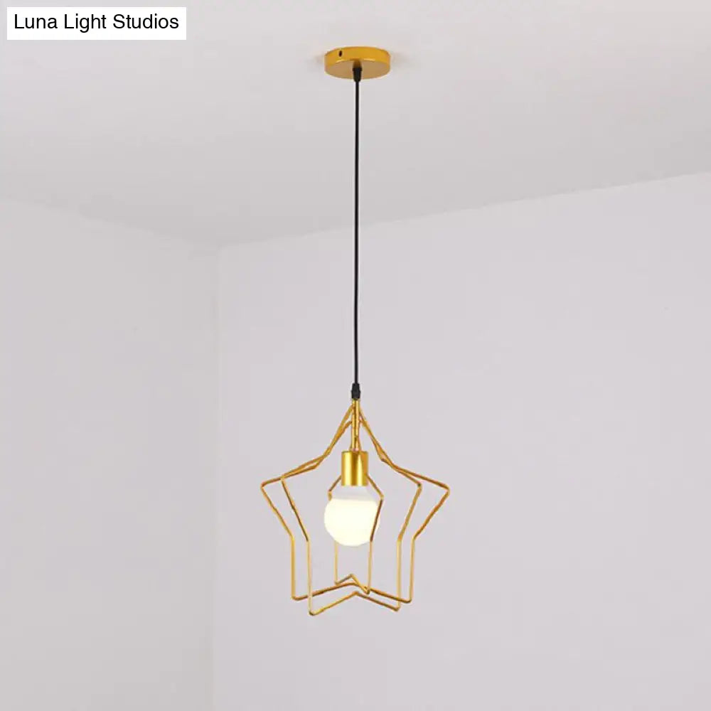 Antique Gold Star Cage Pendant Light - Elegant 1-Light Fixture For Dining Room / 3 Tiers