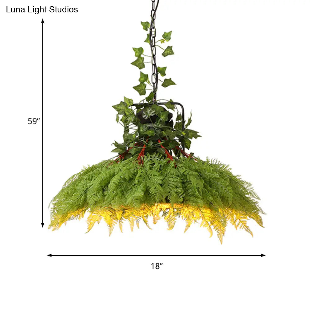 Antique Green Plant Led Pendant Lamp Metal Head Down Lighting - 14’/18’/21.5’ Wide For Restaurant