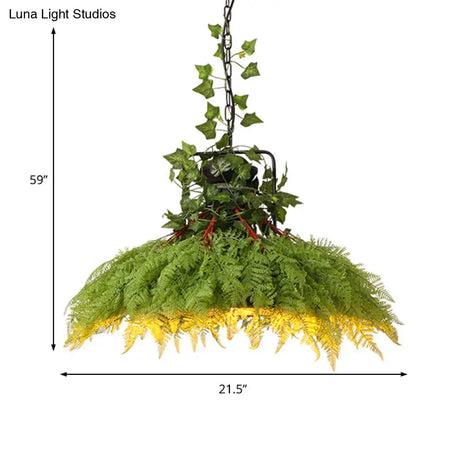 Antique Green Plant Led Pendant Lamp Metal Head Down Lighting - 14’/18’/21.5’ Wide For Restaurant
