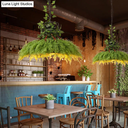 Green Antique Metal Pendant Lamp With Led Down Lighting Ideal For Restaurants - Available In 3 Sizes