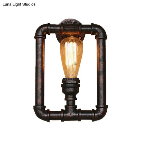 Antique Iron Wall Mounted Lamp - Stylish Black/Rust Rectangular Pipe Sconce Light For Bedroom