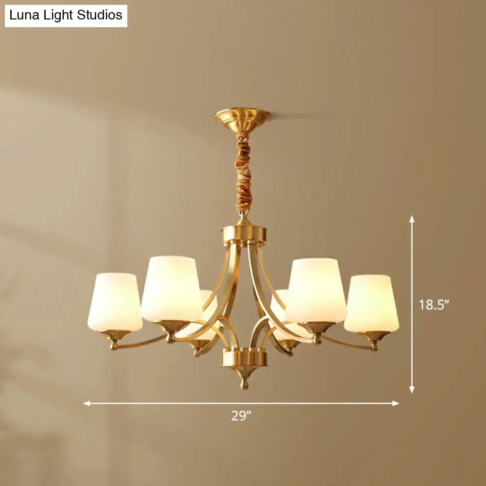 Antique Ivory Glass Conic Chandelier Pendant Light For Sitting Room