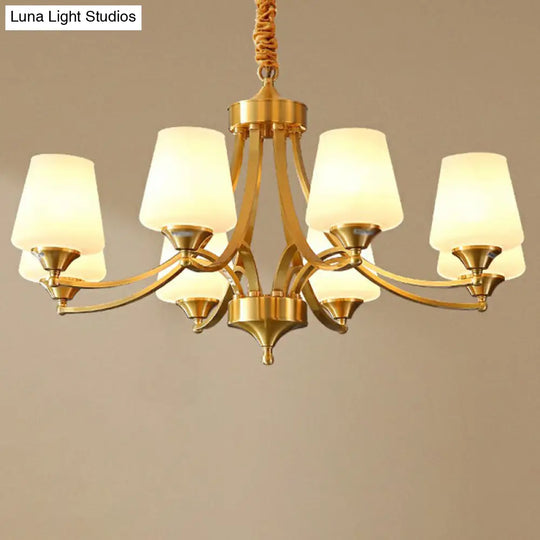 Antique Ivory Glass Conic Chandelier Pendant Light For Sitting Room
