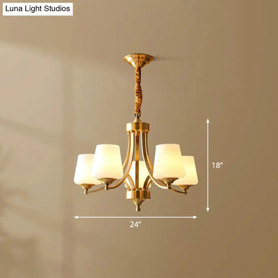 Antique Ivory Glass Conic Chandelier Pendant Light For Sitting Room