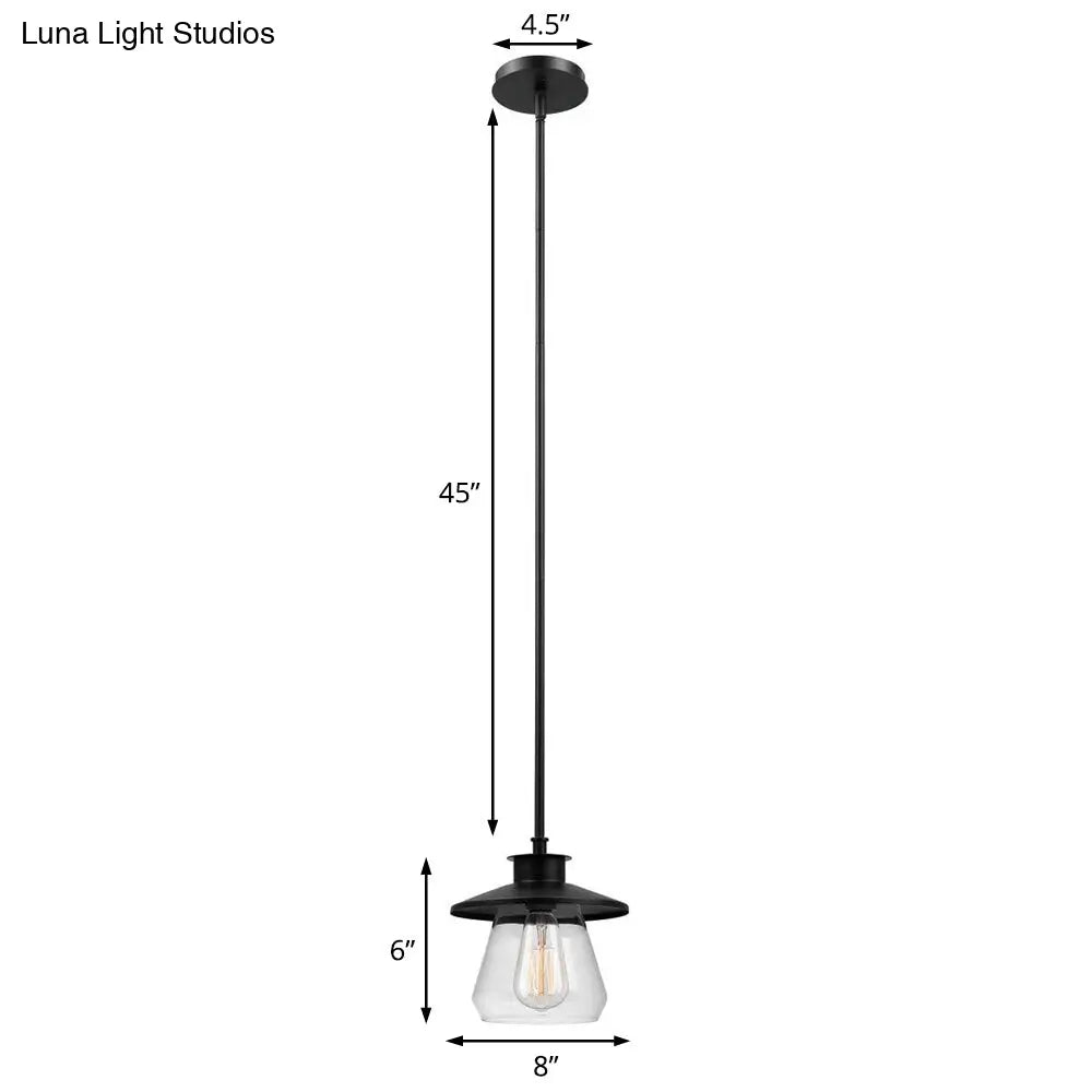 Antique Metal Hanging Pendant Lamp With Clear Glass Shade - Black Jar Design Ideal For Dining Room
