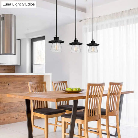 Antique Metal Black Jar Pendant Lamp With Clear Glass Shade For Dining Room Ceiling Lighting