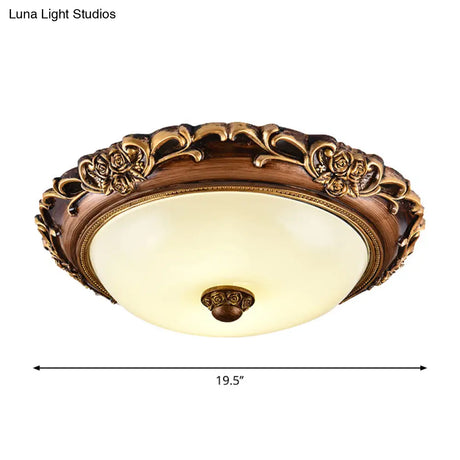 Antique Milk Glass Dome Bedroom Ceiling Light With Led Flush Mount Brown 14’/16’/19.5’ Dia