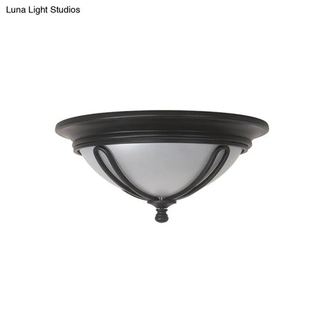 Antique Milk Glass Flush Mount Light With Metal Cage Frame - Black Finish 4 Bulb Lamp
