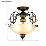 Antique Opal Glass 3 - Light Black Semi - Mount Ceiling Lamp With Swirled Arm