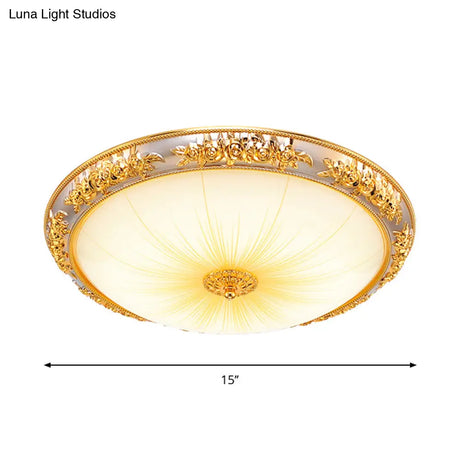 Antique Opal Glass Flush Mount Ceiling Light With Embossed Rose Trim