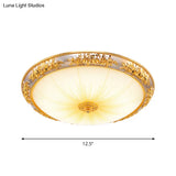 Antique Opal Glass Flush Mount Ceiling Light With Embossed Rose Trim