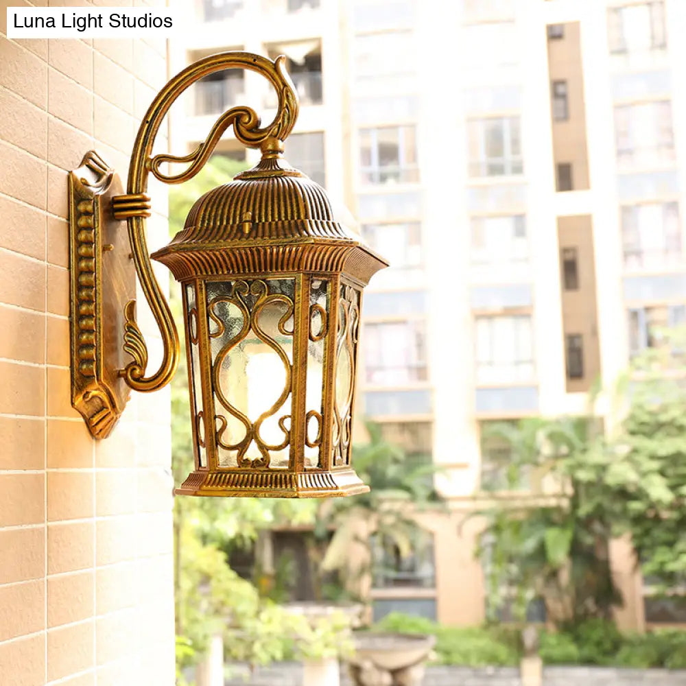Antique Outdoor Sconce Light With Rippled Glass Shade - Wall Mount Lantern