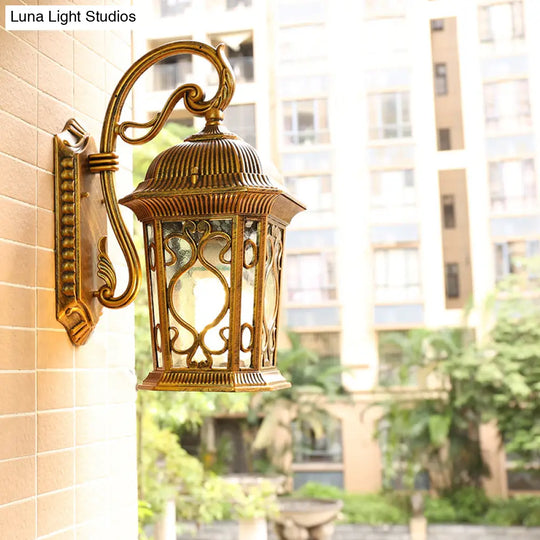 Antique Outdoor Sconce Light With Rippled Glass Shade - Wall Mount Lantern