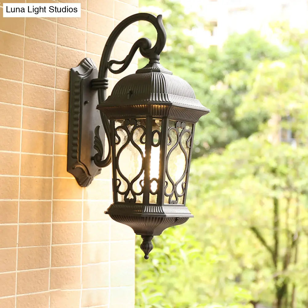 Antique Outdoor Sconce Light With Rippled Glass Shade - Wall Mount Lantern