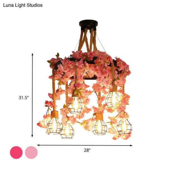 Bare Bulb Cluster Pendant Led Flower Hanging Lamp - Antique Pink/Rose Red Metal Ideal For