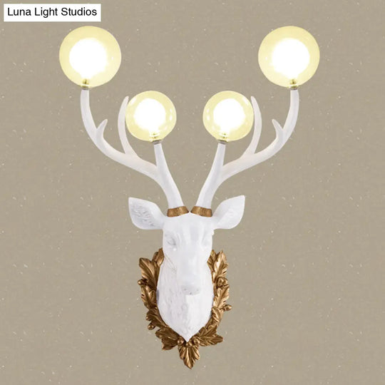 Antique Resin Deer-Shaped Wall Sconce With Clear Glass Shade And 4 Lights
