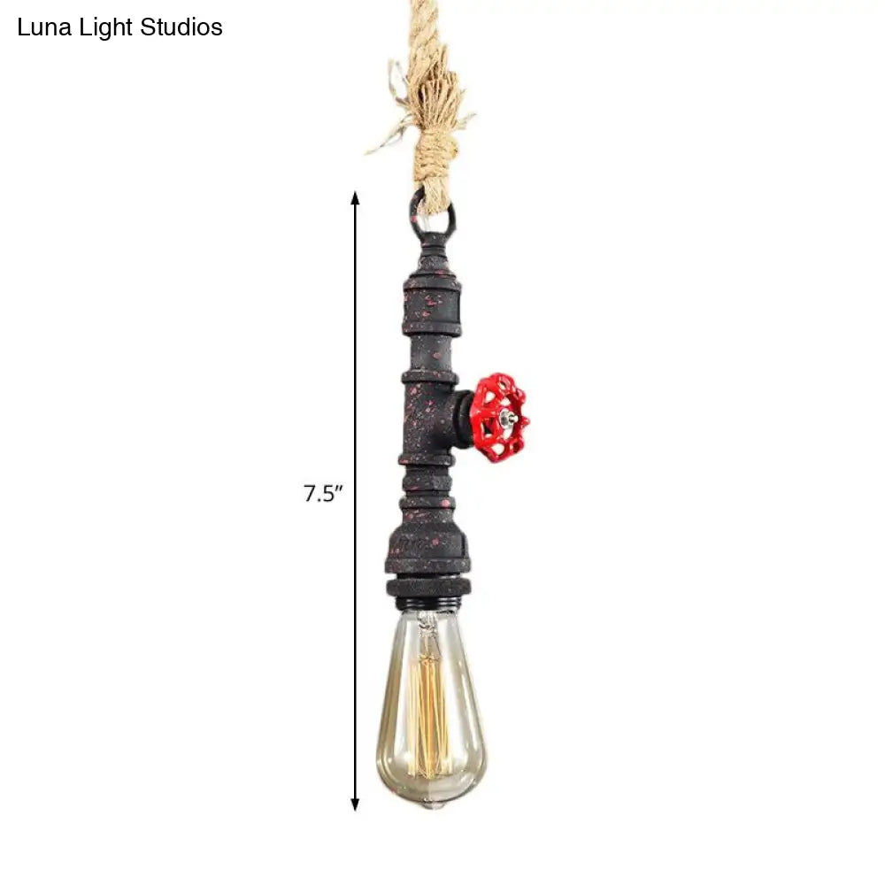 Antique Rust Metal And Rope Adjustable Ceiling Pendant Light With Bare Bulb