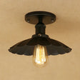 Antique Style 1-Head Iron Semi Flush Light With Rust/Black Scalloped Shade - Balcony Mount Lighting