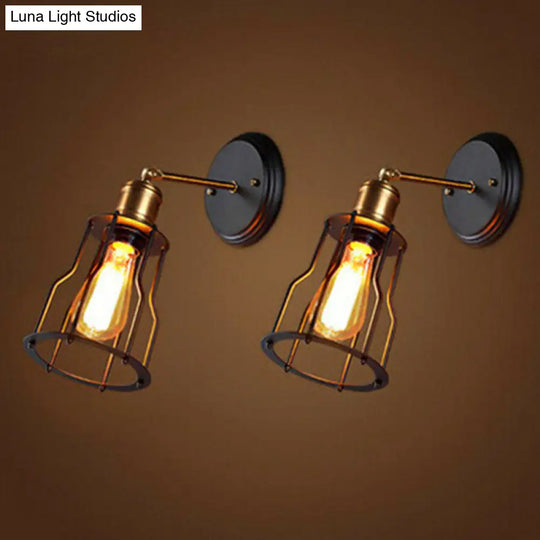 Antique Style 1-Light Black Iron Wall Mount Light With Cage Shade For Corridor Lighting