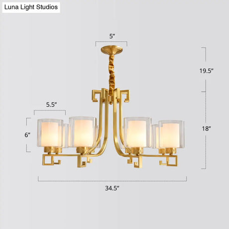 Antique Style 2-Layered Glass Chandelier: Brass Suspension Pendant Light For Restaurants
