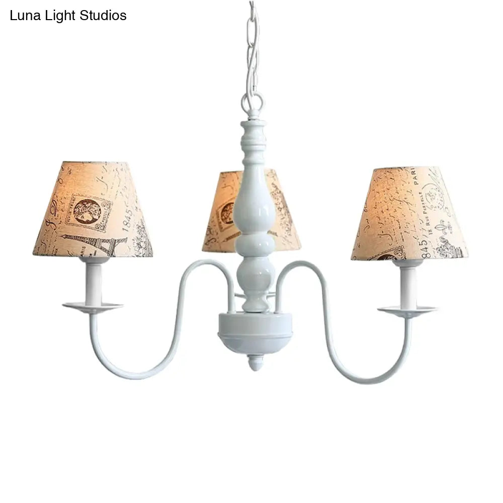 Antique Style 3-Head Beige Fabric Tower Pendant Light - Ideal For Restaurants