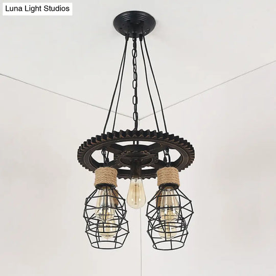 Antique Stylish Black Finish Iron Pendant Light Fixture - 5/7-Head Wire Guard Suspended Lamp With