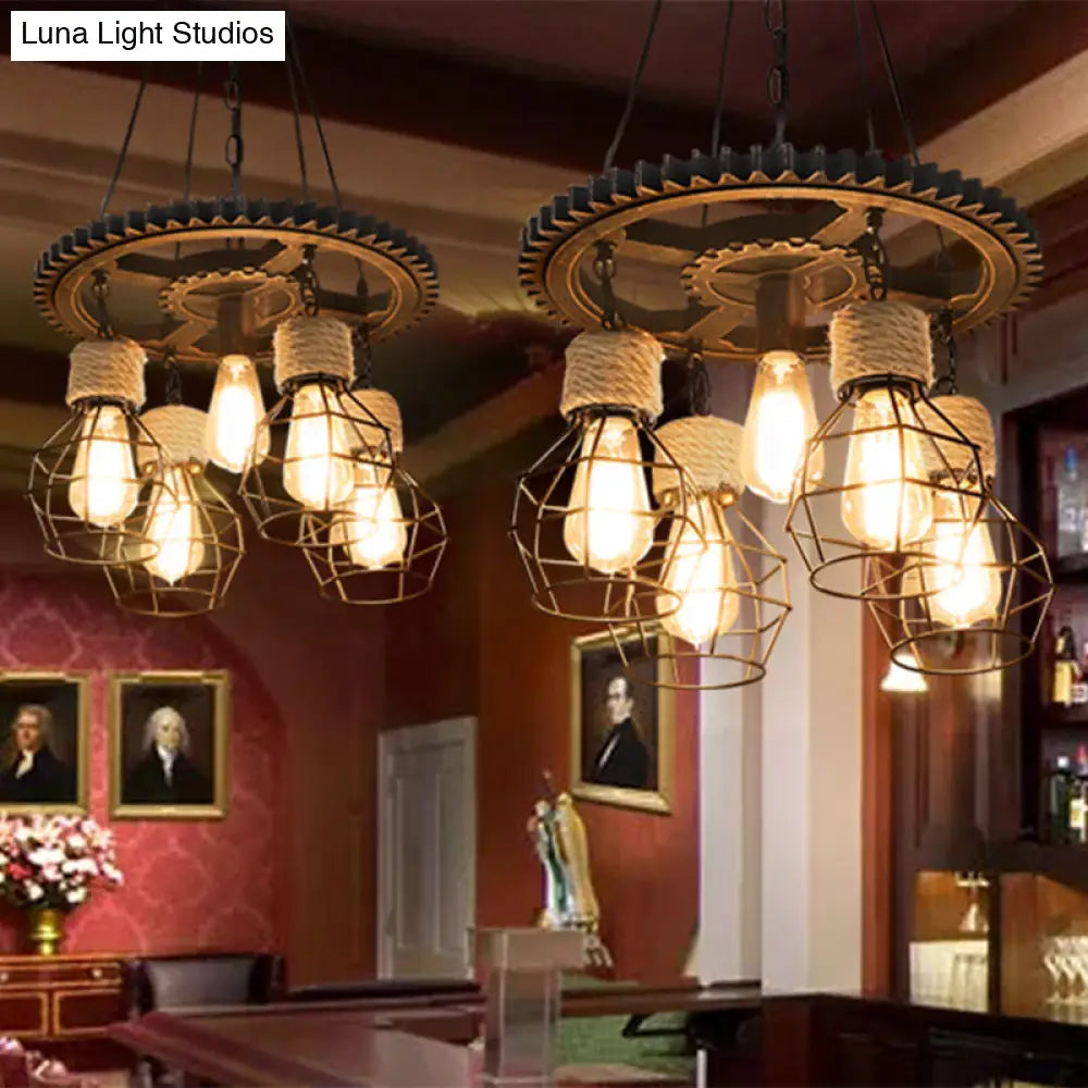 Antique Stylish Black Finish Iron Pendant Light Fixture - 5/7-Head Wire Guard Suspended Lamp With