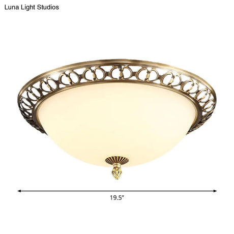 Antique Style Brass Finish 2 - Head Ceiling Mount Light With Frosted Glass Dome - 13’/15’/19.5’ Wide