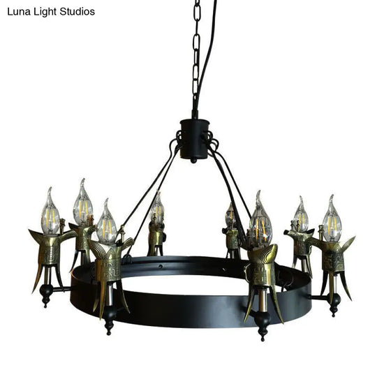 Antique Style Metal Hanging Lamp: Bare Bulb Multi Light Chandelier In Brass - Farmhouse Lighting